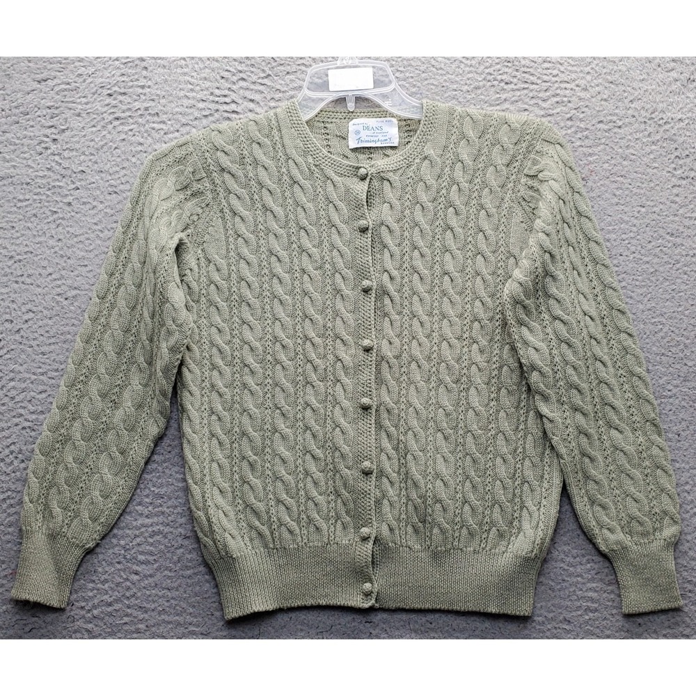 Deans of Scotland Trimingham's Cardigan Sweater Womens Small Green Pure Wool